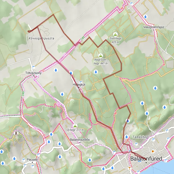Map miniature of "Hills and Trails Gravel Cycling Route" cycling inspiration in Közép-Dunántúl, Hungary. Generated by Tarmacs.app cycling route planner