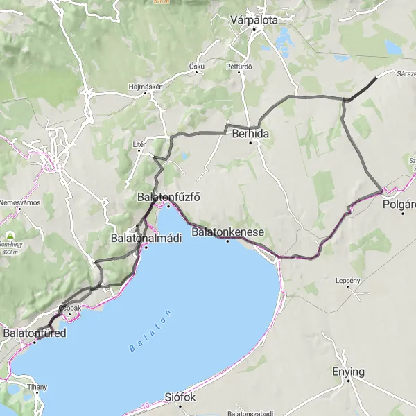 Map miniature of "Balaton Marathon" cycling inspiration in Közép-Dunántúl, Hungary. Generated by Tarmacs.app cycling route planner