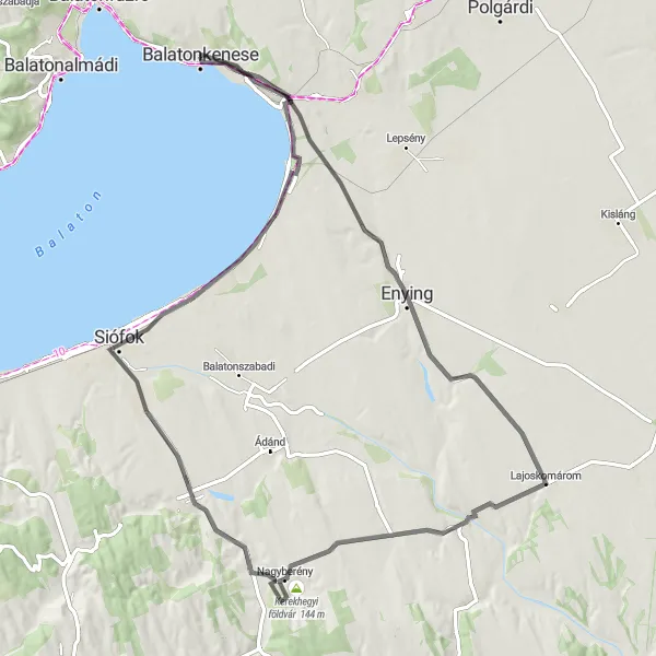 Map miniature of "Around Balaton: Discovering Enying and Csittény-hegy" cycling inspiration in Közép-Dunántúl, Hungary. Generated by Tarmacs.app cycling route planner