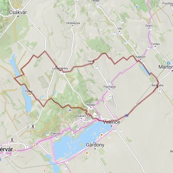 Map miniature of "The Cultural Legacy of Közép-Dunántúl" cycling inspiration in Közép-Dunántúl, Hungary. Generated by Tarmacs.app cycling route planner