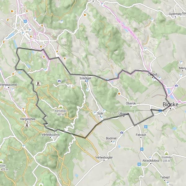 Map miniature of "Újbarok Road Loop" cycling inspiration in Közép-Dunántúl, Hungary. Generated by Tarmacs.app cycling route planner