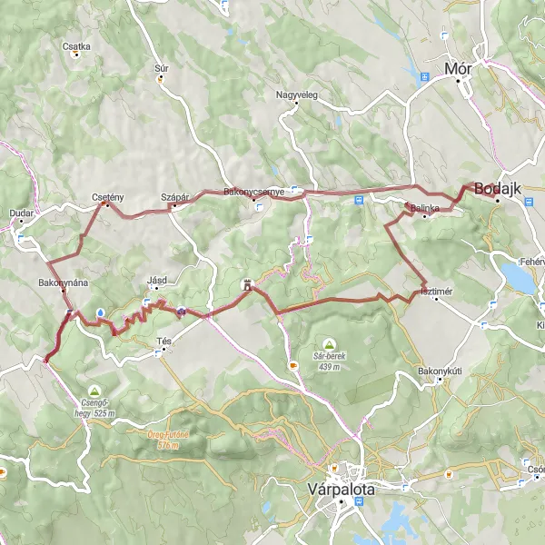 Map miniature of "Gravel Adventure" cycling inspiration in Közép-Dunántúl, Hungary. Generated by Tarmacs.app cycling route planner