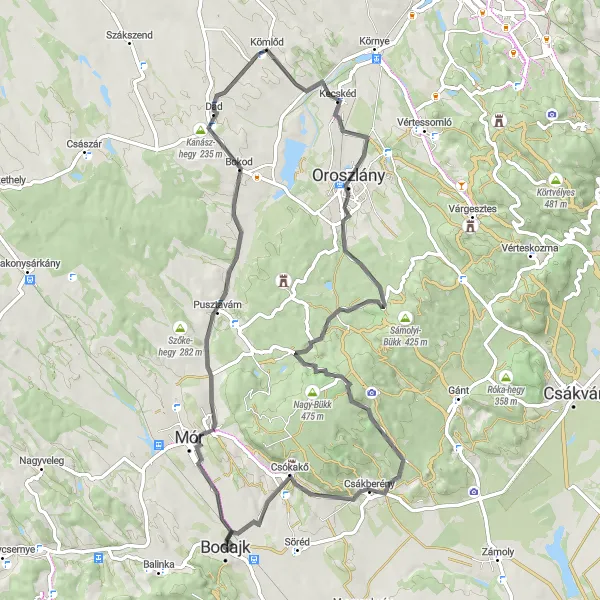 Map miniature of "Pusztavám Loop" cycling inspiration in Közép-Dunántúl, Hungary. Generated by Tarmacs.app cycling route planner