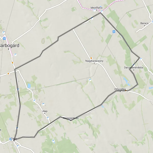 Map miniature of "Picturesque Cycling Route near Sárszentmiklós" cycling inspiration in Közép-Dunántúl, Hungary. Generated by Tarmacs.app cycling route planner