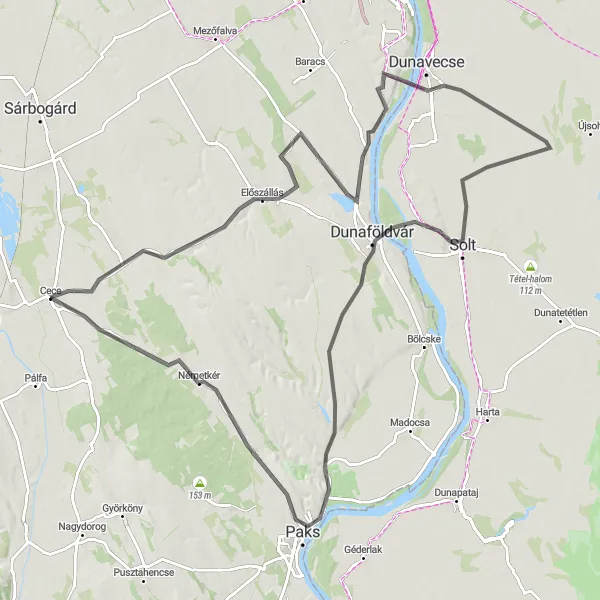 Map miniature of "Discover Közép-Dunántúl on Two Wheels" cycling inspiration in Közép-Dunántúl, Hungary. Generated by Tarmacs.app cycling route planner