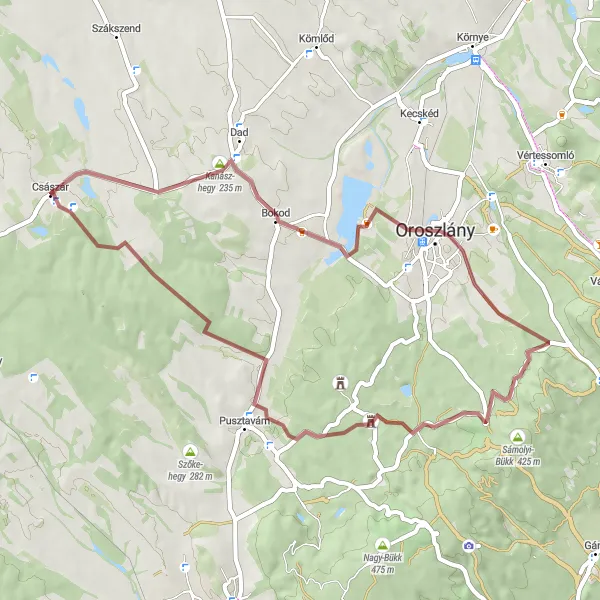 Map miniature of "Scenic route through Oroszlány" cycling inspiration in Közép-Dunántúl, Hungary. Generated by Tarmacs.app cycling route planner