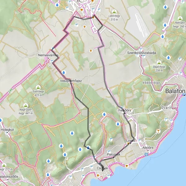 Map miniature of "Csopak - Nemesvámos Cycling Route" cycling inspiration in Közép-Dunántúl, Hungary. Generated by Tarmacs.app cycling route planner