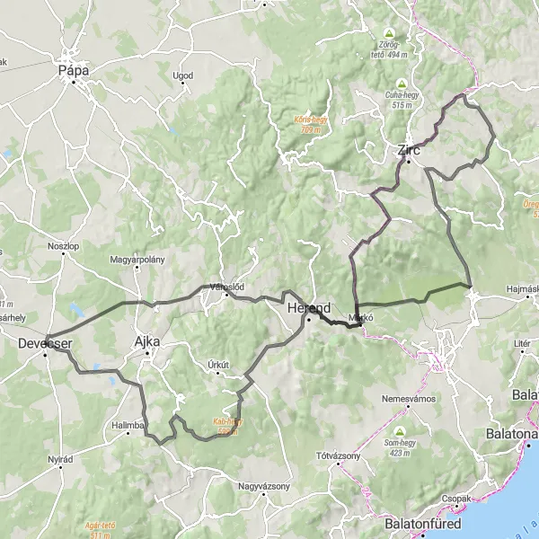 Map miniature of "Közép-Dunántúl Epic Road Adventure" cycling inspiration in Közép-Dunántúl, Hungary. Generated by Tarmacs.app cycling route planner