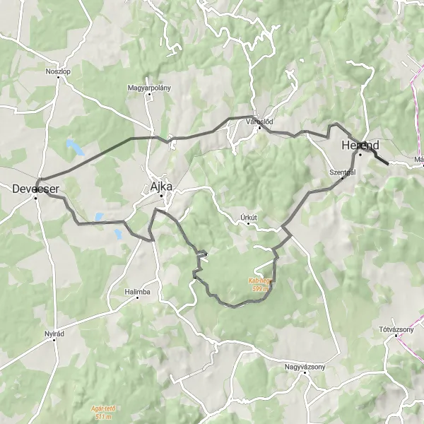 Map miniature of "Közép-Dunántúl Road Route" cycling inspiration in Közép-Dunántúl, Hungary. Generated by Tarmacs.app cycling route planner