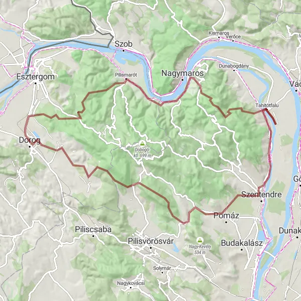 Map miniature of "Esztergom-Kertváros to Dorog: Unveiling the Scenic Gravel Route" cycling inspiration in Közép-Dunántúl, Hungary. Generated by Tarmacs.app cycling route planner