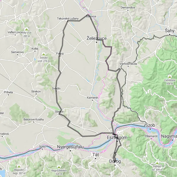 Map miniature of "Esztergom-Tábor Loop" cycling inspiration in Közép-Dunántúl, Hungary. Generated by Tarmacs.app cycling route planner