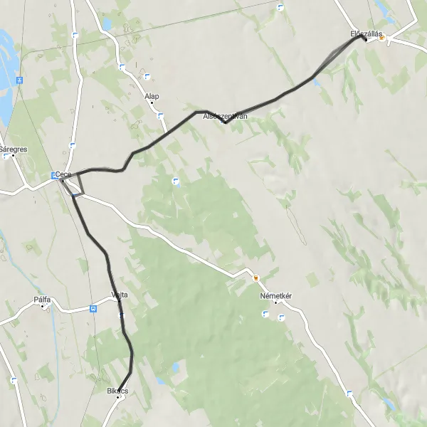 Map miniature of "Alsószentiván Loop" cycling inspiration in Közép-Dunántúl, Hungary. Generated by Tarmacs.app cycling route planner