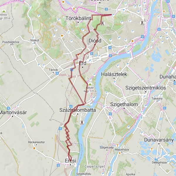 Map miniature of "Gravel Adventure" cycling inspiration in Közép-Dunántúl, Hungary. Generated by Tarmacs.app cycling route planner