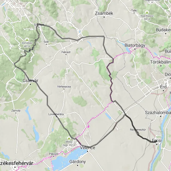 Map miniature of "Historic Road Adventure" cycling inspiration in Közép-Dunántúl, Hungary. Generated by Tarmacs.app cycling route planner