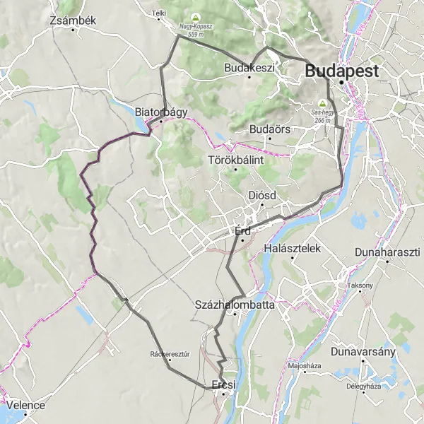 Map miniature of "Scenic Road Tour" cycling inspiration in Közép-Dunántúl, Hungary. Generated by Tarmacs.app cycling route planner