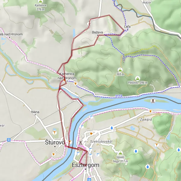 Map miniature of "Round-trip from Esztergom to Štúrovo, Leľa and Kamenica nad Hronom" cycling inspiration in Közép-Dunántúl, Hungary. Generated by Tarmacs.app cycling route planner