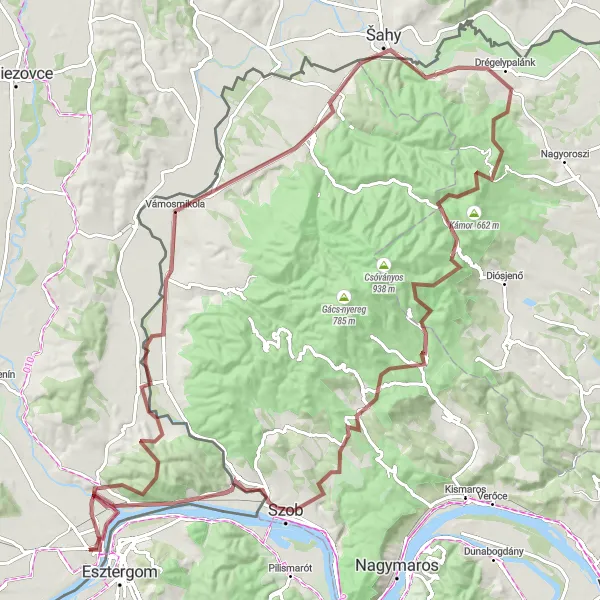 Map miniature of "Mountain Gravel Adventure" cycling inspiration in Közép-Dunántúl, Hungary. Generated by Tarmacs.app cycling route planner