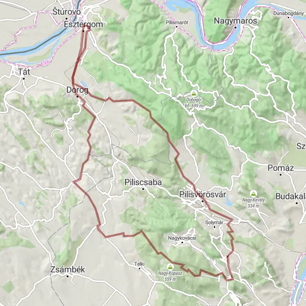 Map miniature of "Nature's Gravel Trail" cycling inspiration in Közép-Dunántúl, Hungary. Generated by Tarmacs.app cycling route planner