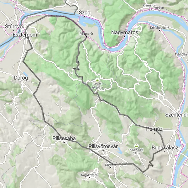 Map miniature of "Pilis Hills Adventure" cycling inspiration in Közép-Dunántúl, Hungary. Generated by Tarmacs.app cycling route planner