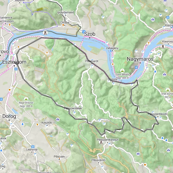 Map miniature of "Scenic Danube Ride" cycling inspiration in Közép-Dunántúl, Hungary. Generated by Tarmacs.app cycling route planner