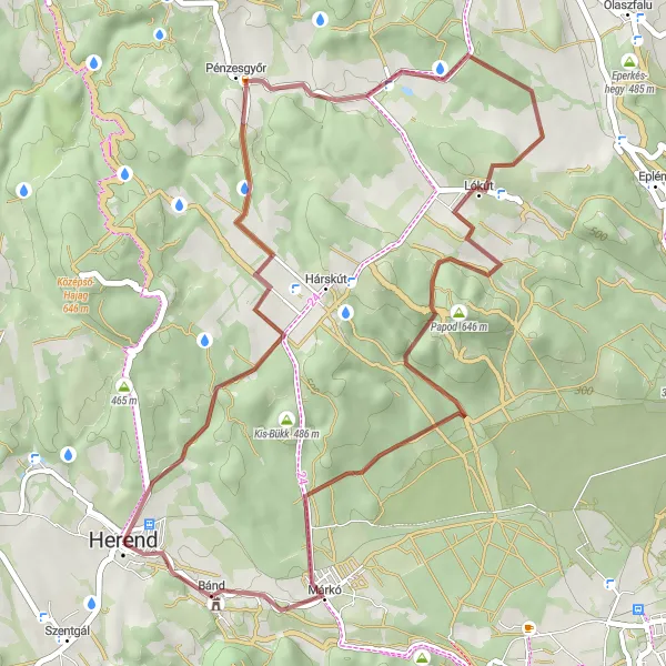 Map miniature of "Herend Scenic Gravel Ride" cycling inspiration in Közép-Dunántúl, Hungary. Generated by Tarmacs.app cycling route planner