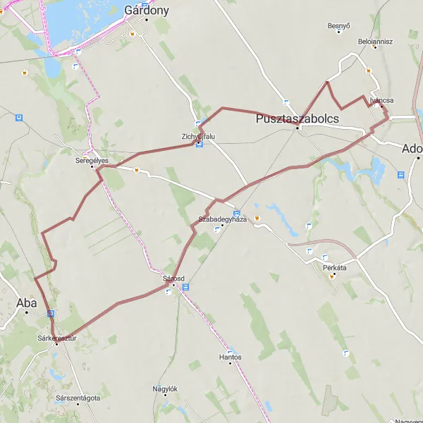 Map miniature of "Zichyújfalu Trail" cycling inspiration in Közép-Dunántúl, Hungary. Generated by Tarmacs.app cycling route planner