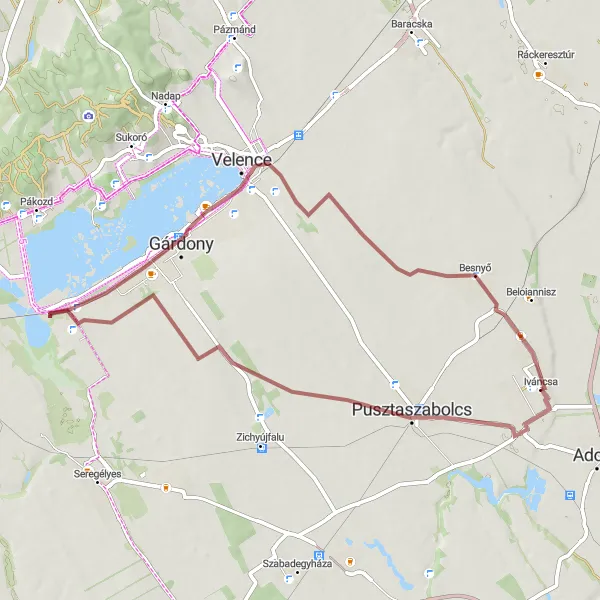 Map miniature of "Pusztaszabolcs Loop" cycling inspiration in Közép-Dunántúl, Hungary. Generated by Tarmacs.app cycling route planner