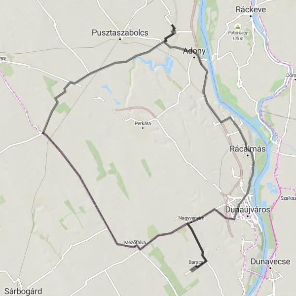 Map miniature of "Nagyvenyim Circuit" cycling inspiration in Közép-Dunántúl, Hungary. Generated by Tarmacs.app cycling route planner