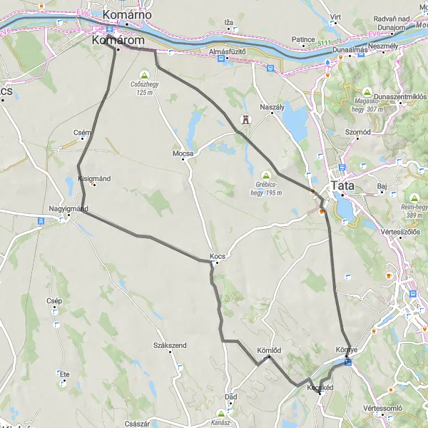 Map miniature of "The Enchanting Countryside" cycling inspiration in Közép-Dunántúl, Hungary. Generated by Tarmacs.app cycling route planner