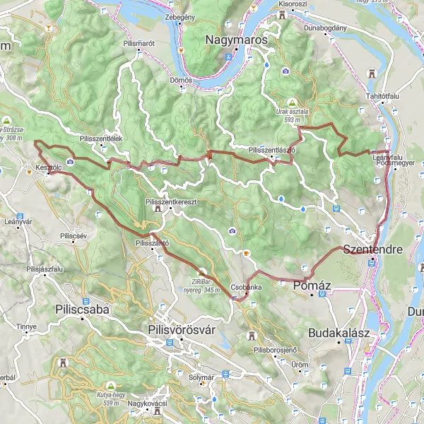 Map miniature of "Pilis Gravel Scenic Loop" cycling inspiration in Közép-Dunántúl, Hungary. Generated by Tarmacs.app cycling route planner