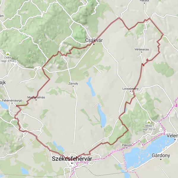 Map miniature of "Vértesboglár Loop" cycling inspiration in Közép-Dunántúl, Hungary. Generated by Tarmacs.app cycling route planner