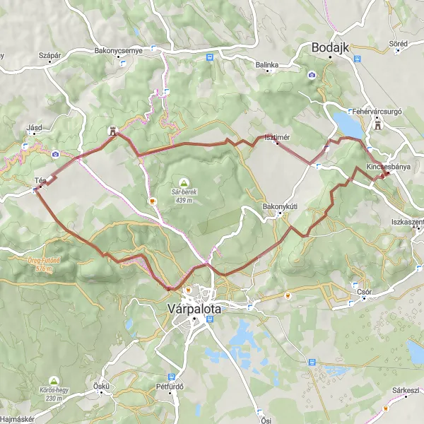 Map miniature of "Csór Gravel Adventure" cycling inspiration in Közép-Dunántúl, Hungary. Generated by Tarmacs.app cycling route planner
