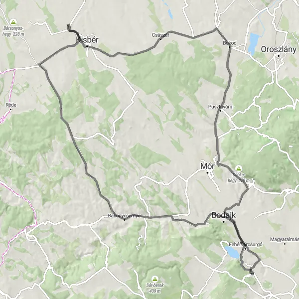 Map miniature of "Pusztavám Circuit" cycling inspiration in Közép-Dunántúl, Hungary. Generated by Tarmacs.app cycling route planner
