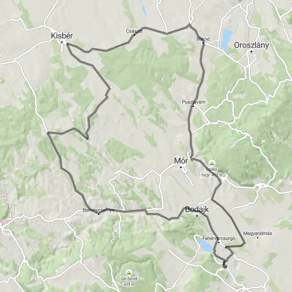 Map miniature of "Csóka-hegy Loop" cycling inspiration in Közép-Dunántúl, Hungary. Generated by Tarmacs.app cycling route planner