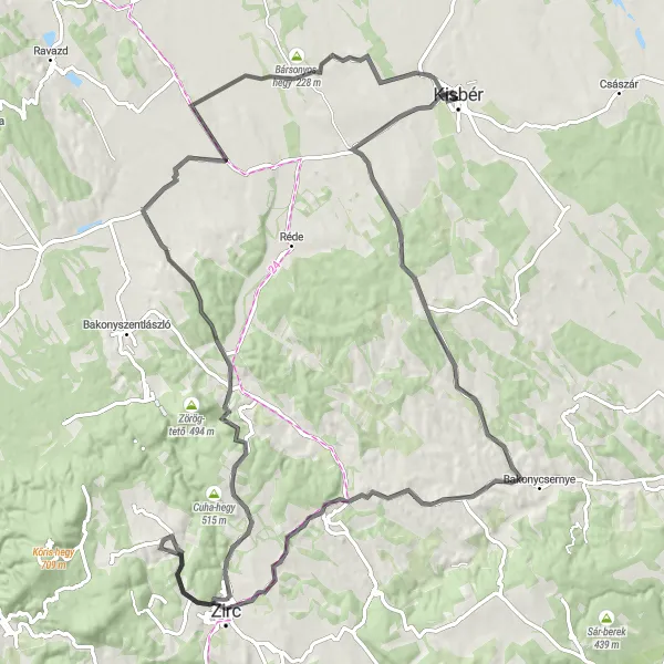 Map miniature of "Kisbér Round Trip" cycling inspiration in Közép-Dunántúl, Hungary. Generated by Tarmacs.app cycling route planner