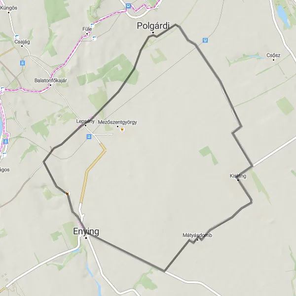 Map miniature of "The Matyasdomb Loop" cycling inspiration in Közép-Dunántúl, Hungary. Generated by Tarmacs.app cycling route planner