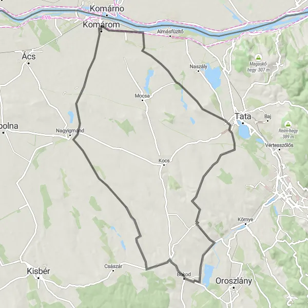Map miniature of "Komárom-Szőny Loop" cycling inspiration in Közép-Dunántúl, Hungary. Generated by Tarmacs.app cycling route planner