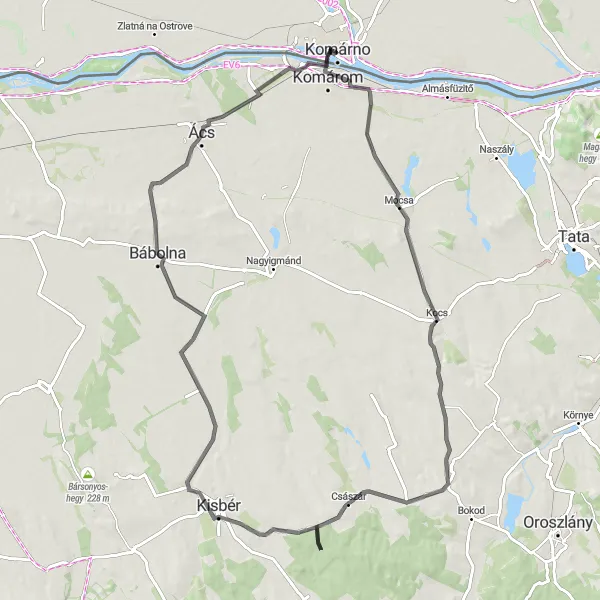 Map miniature of "Komárom-Dad Loop" cycling inspiration in Közép-Dunántúl, Hungary. Generated by Tarmacs.app cycling route planner