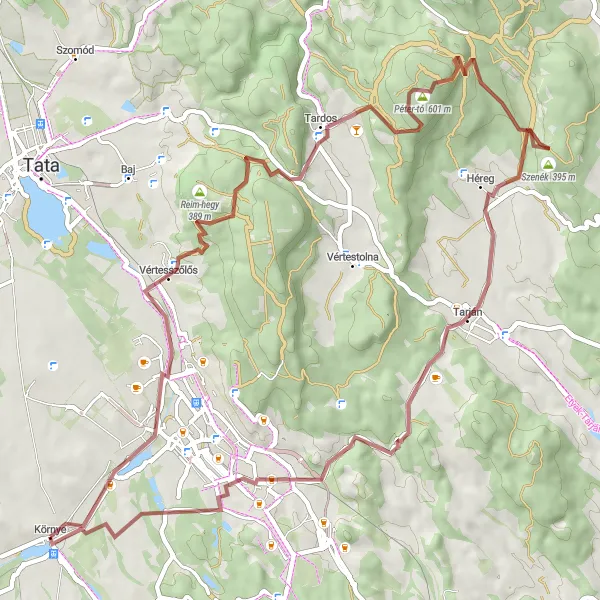 Map miniature of "Vértesszőlős Gravel and Hill Challenge" cycling inspiration in Közép-Dunántúl, Hungary. Generated by Tarmacs.app cycling route planner