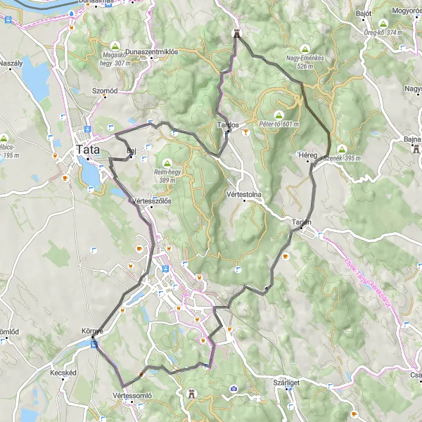 Map miniature of "Sánc-hegy Challenge" cycling inspiration in Közép-Dunántúl, Hungary. Generated by Tarmacs.app cycling route planner