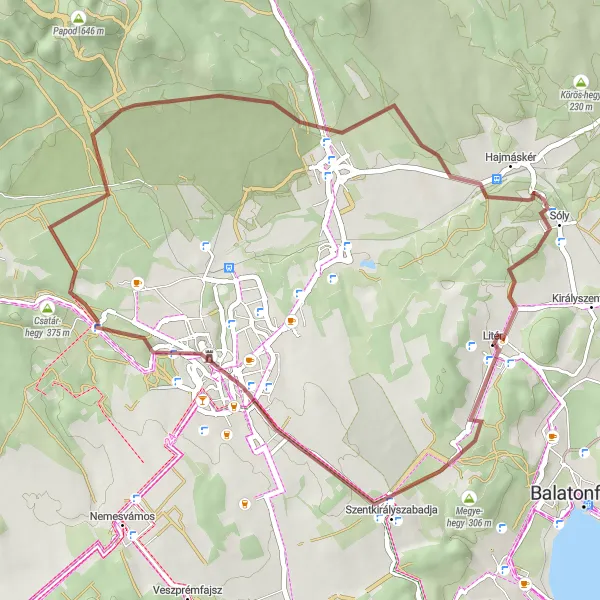 Map miniature of "Veszprém Gravel Escape" cycling inspiration in Közép-Dunántúl, Hungary. Generated by Tarmacs.app cycling route planner