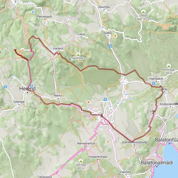 Map miniature of "Gravel Adventure: Veszprém - Herend Route" cycling inspiration in Közép-Dunántúl, Hungary. Generated by Tarmacs.app cycling route planner