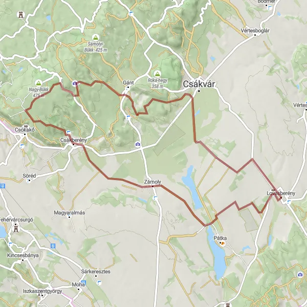 Map miniature of "Captivating Zámoly" cycling inspiration in Közép-Dunántúl, Hungary. Generated by Tarmacs.app cycling route planner