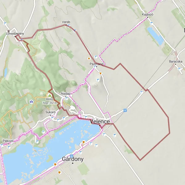 Map miniature of "Gravel Adventure near Lovasberény" cycling inspiration in Közép-Dunántúl, Hungary. Generated by Tarmacs.app cycling route planner