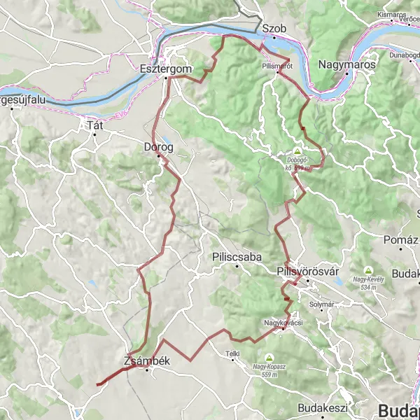 Map miniature of "The Gravel Adventure" cycling inspiration in Közép-Dunántúl, Hungary. Generated by Tarmacs.app cycling route planner