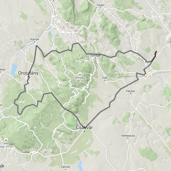 Map miniature of "Climbing Challenges: From Kakukk-hegy to Dobogó" cycling inspiration in Közép-Dunántúl, Hungary. Generated by Tarmacs.app cycling route planner