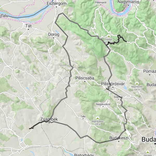 Map miniature of "Round-Trip Cycling Route: Cultural and Scenic Road Adventure" cycling inspiration in Közép-Dunántúl, Hungary. Generated by Tarmacs.app cycling route planner