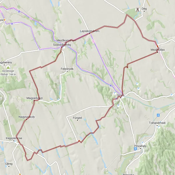 Map miniature of "Ozora Gravel Ride" cycling inspiration in Közép-Dunántúl, Hungary. Generated by Tarmacs.app cycling route planner