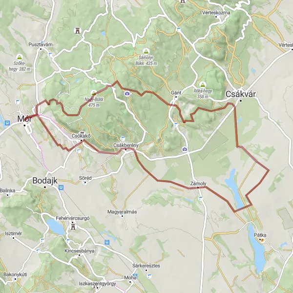 Map miniature of "Csókakő Gravel Adventure" cycling inspiration in Közép-Dunántúl, Hungary. Generated by Tarmacs.app cycling route planner