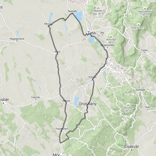 Map miniature of "Hidden Gems of the Közép-Dunántúl Region" cycling inspiration in Közép-Dunántúl, Hungary. Generated by Tarmacs.app cycling route planner